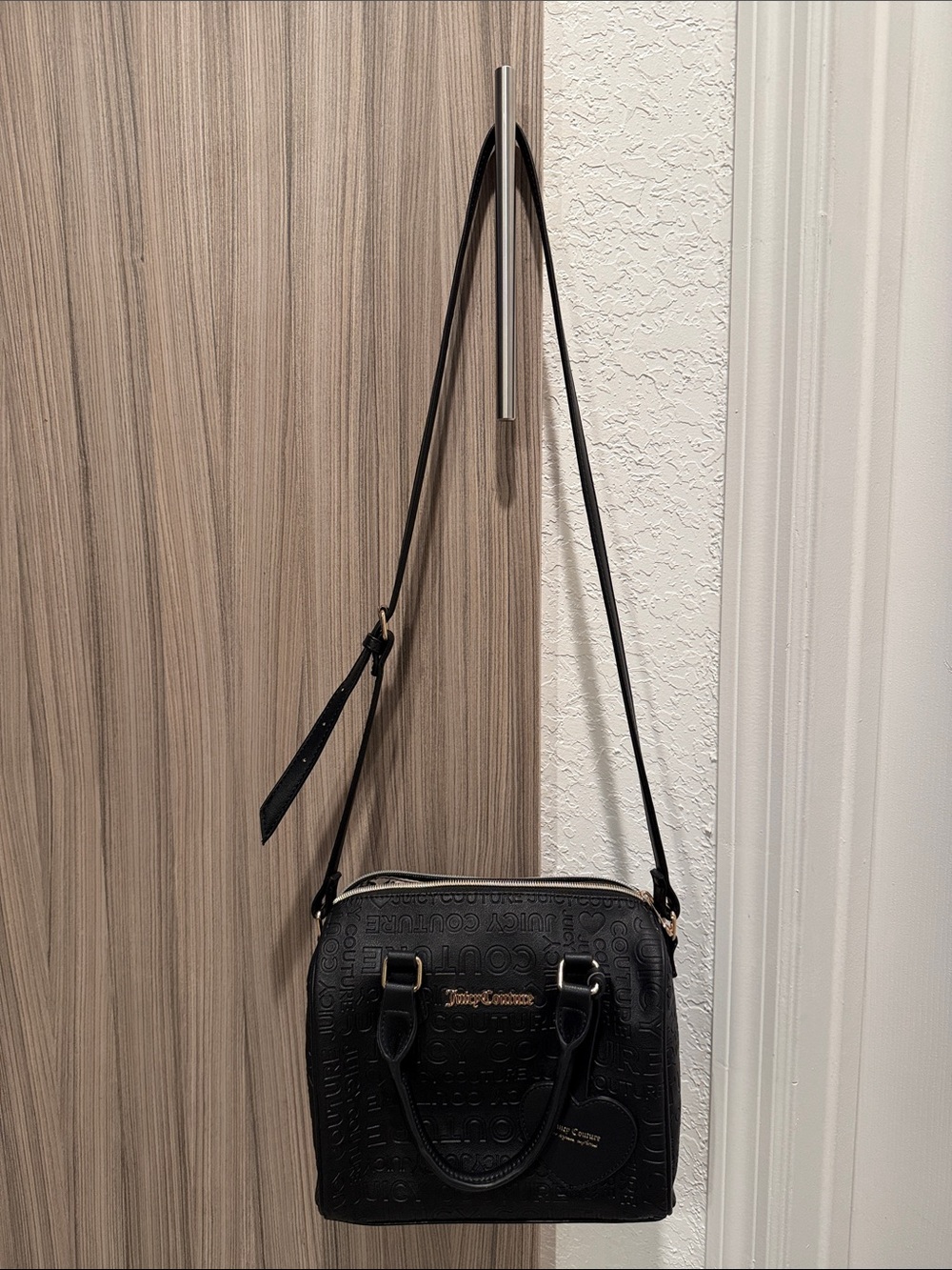 Juicy Couture Black Embossed Crossbody Bag with Gold Hardware